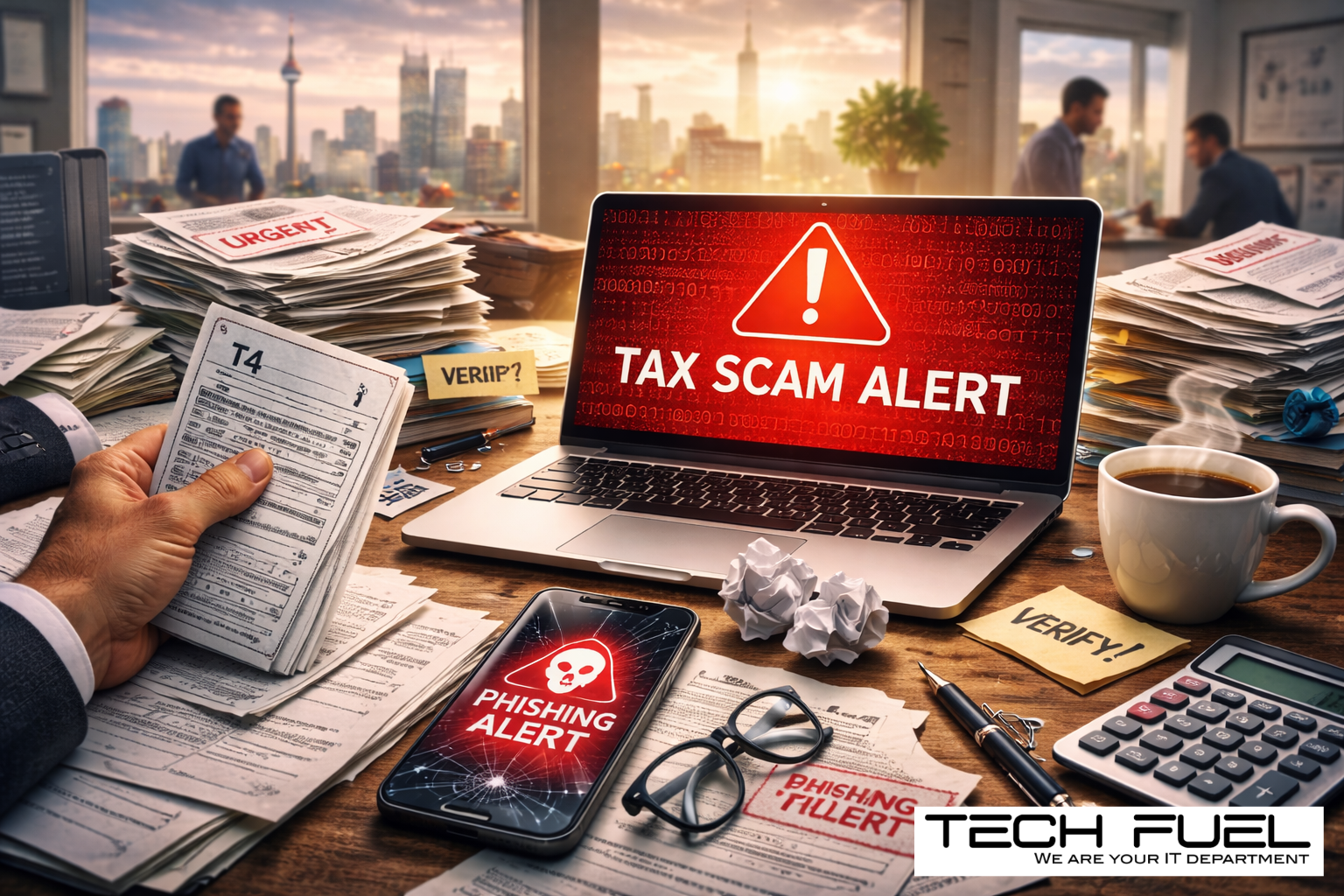 Image of computer with Tax Scam Alert