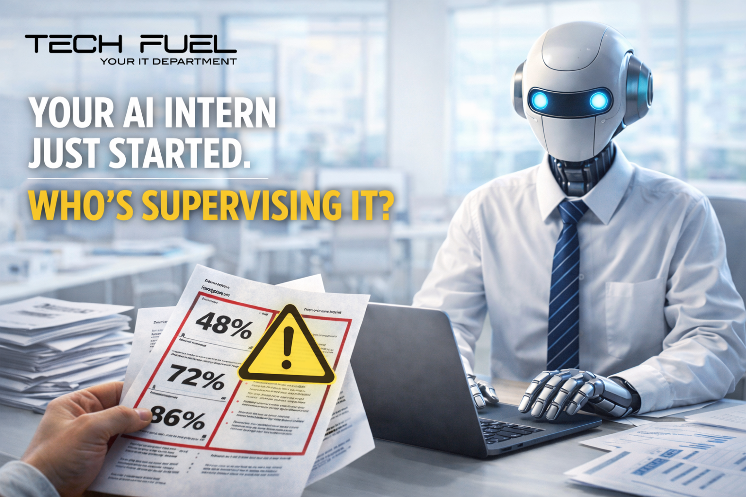 Image of robot working on a laptop