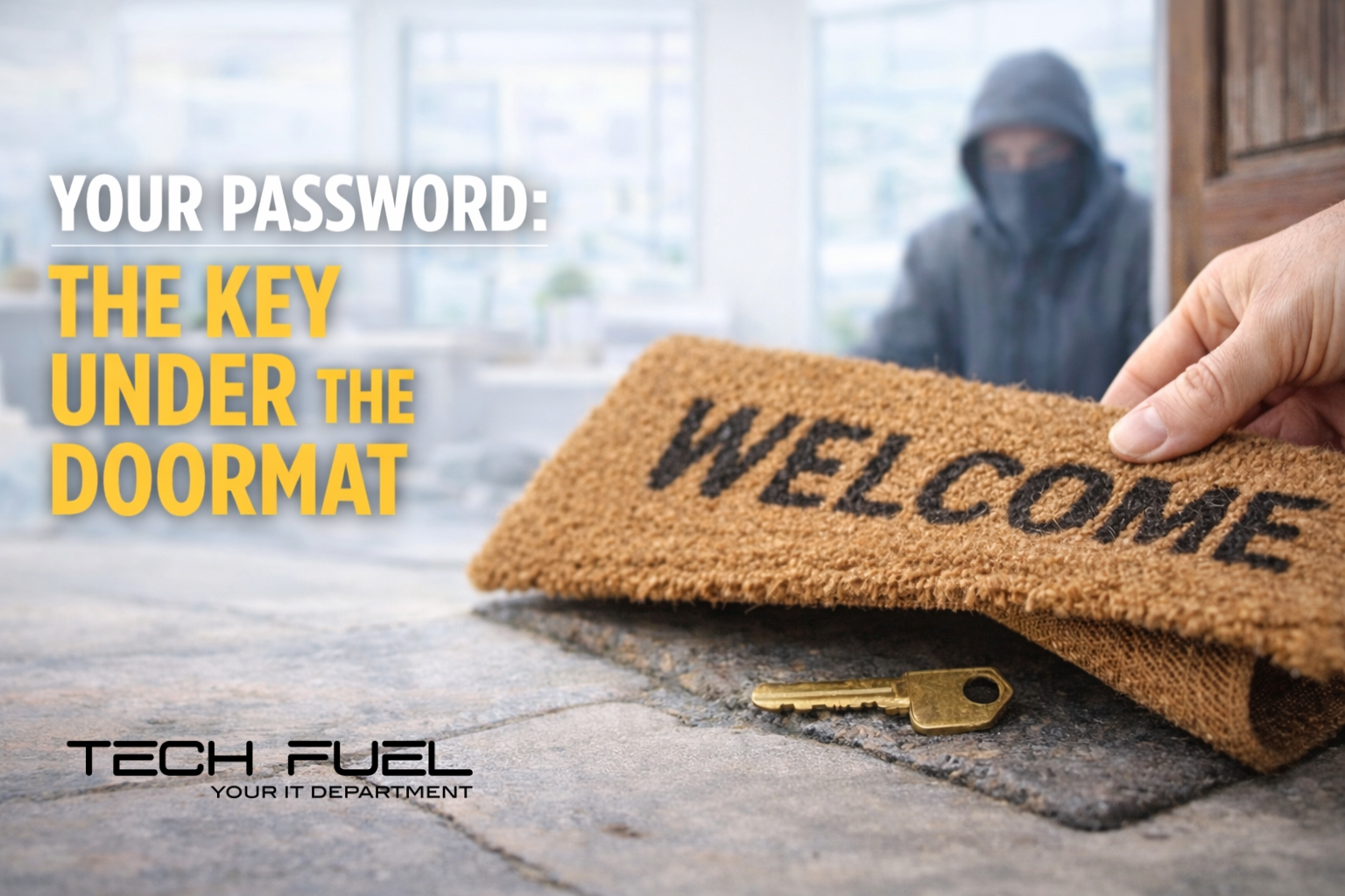 Image of a welcome doormat with a key underneath it